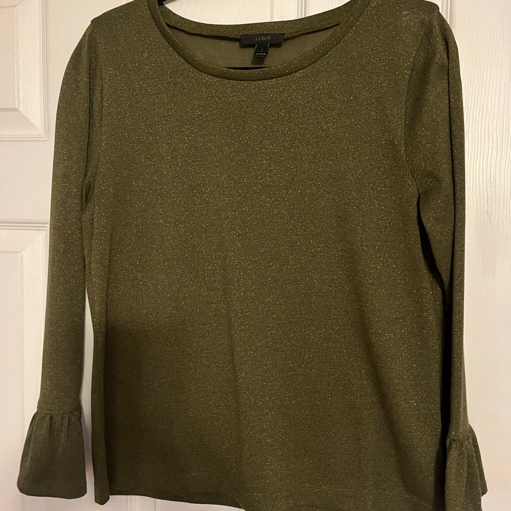J. Crew Green Metallic top size Large
